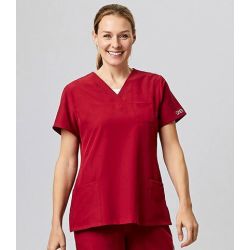 Kasack femme regular fit polyester recyclé, col V, manches courtes, 170 g/m²