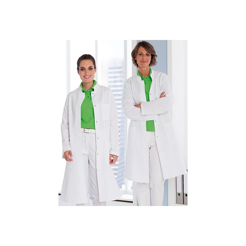 Veste femme polyester et coton, boutonnage asymétrique, manches 3/4, 215 g/m²