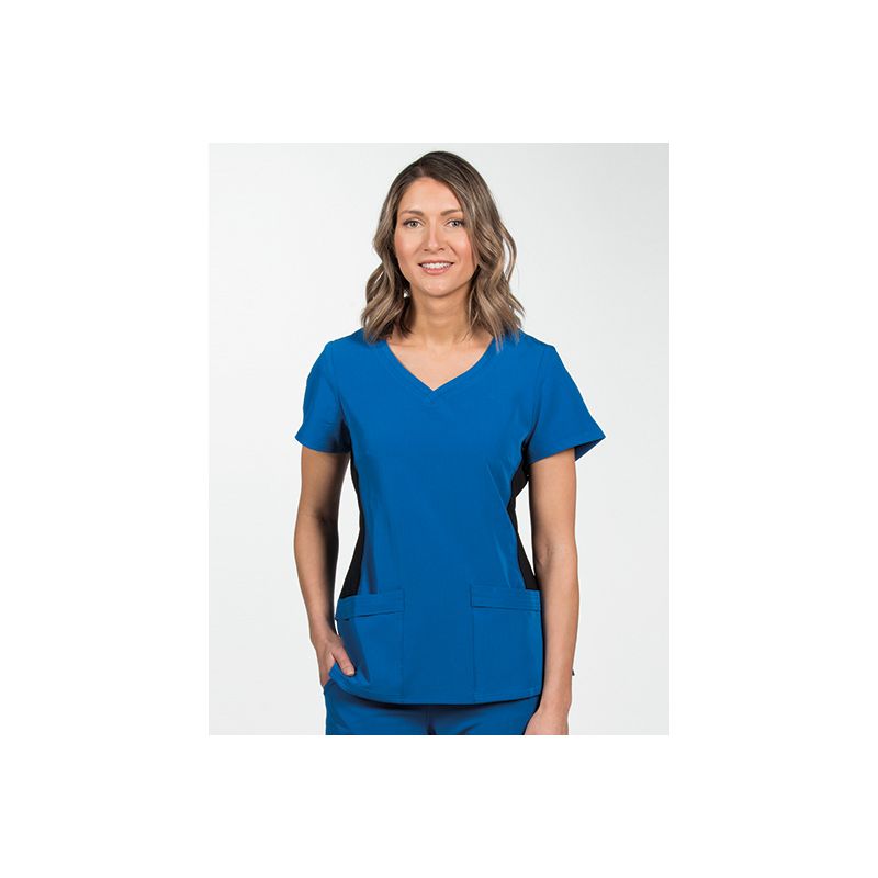 Kasack X-Top femme polyester et coton, col cache-cœur, manches courtes, 215 g/m²