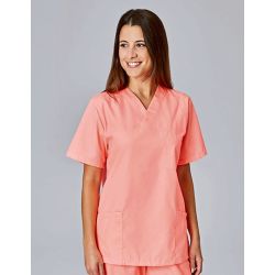 Kasack col V polyester et coton, poche poitrine, manches courtes, 215 g/m²