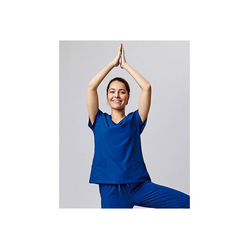 Kasack femme slim fit polyester recyclé, col V, manches courtes, 170 g/m²