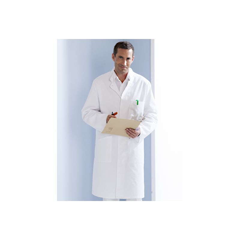 Veste homme polyester et coton, boutonnage sous patte, manches longues, 215 g/m²