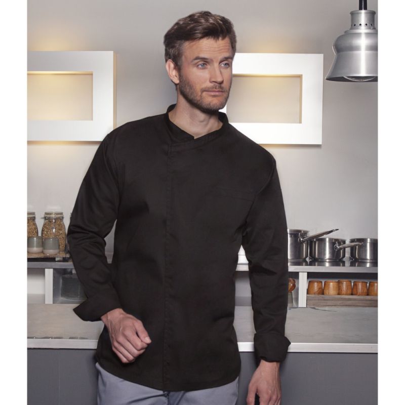 Veste de cuisine manches longues avec boutons dissimulés, 200 g/m²