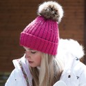 Bonnet Beanie épais et ultra doux avec pompon en fourrure