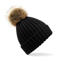 Bonnet Beanie épais et ultra doux avec pompon en fourrure