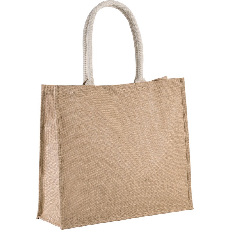 Grand sac shopping en toile de jute teinte, fermeture par scratch