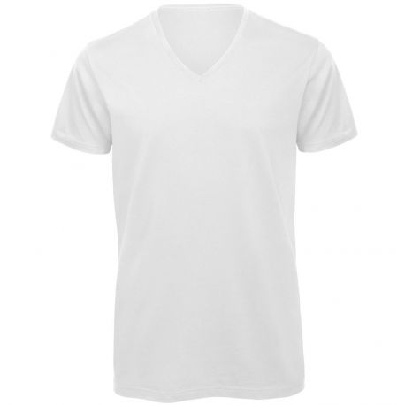 T-shirt homme col V sans étiquette, coton bio ringspun, 140 g/m²