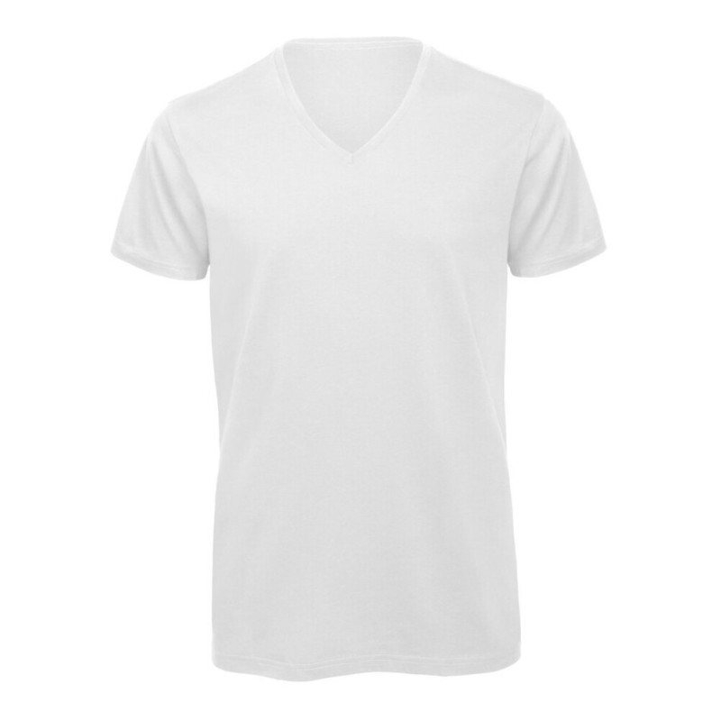 T-shirt homme col V sans étiquette, coton bio ringspun, 140 g/m²