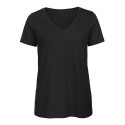 T-shirt femme col V sans étiquette, coton bio ringspun, 140 g/m²