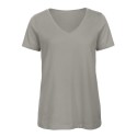 T-shirt femme col V sans étiquette, coton bio ringspun, 140 g/m²