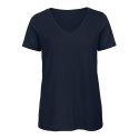 T-shirt femme col V sans étiquette, coton bio ringspun, 140 g/m²
