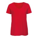 T-shirt femme col V sans étiquette, coton bio ringspun, 140 g/m²