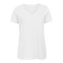 T-shirt femme col V sans étiquette, coton bio ringspun, 140 g/m²