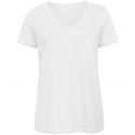 T-shirt femme col V sans étiquette, coton bio ringspun, 140 g/m²