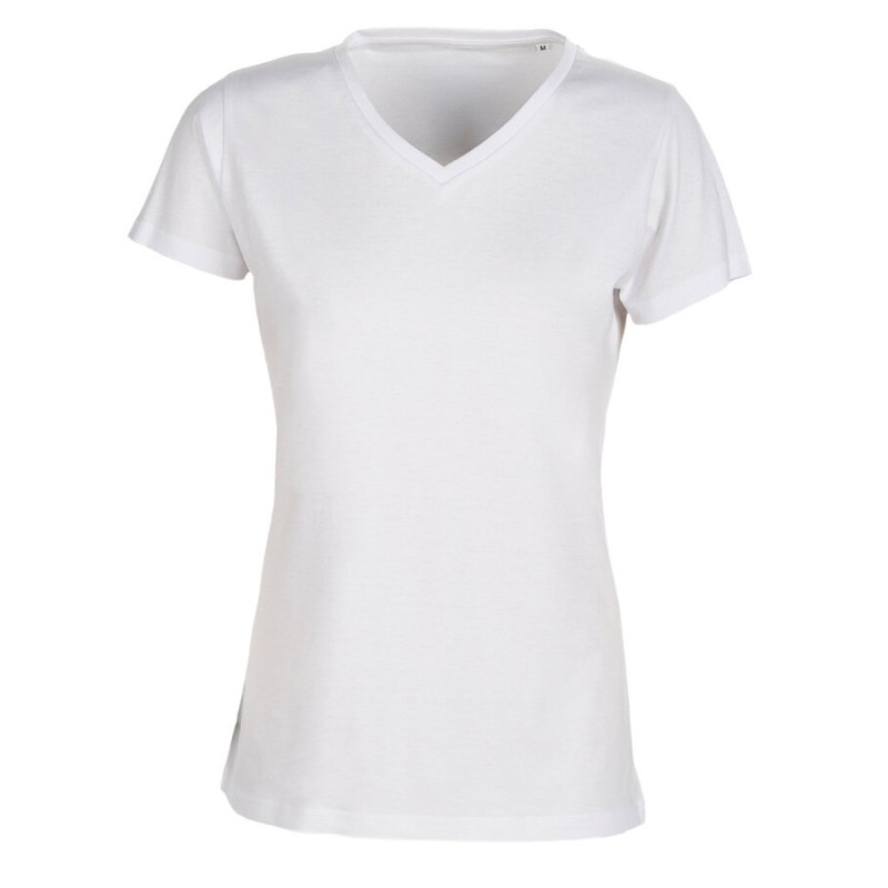 T-shirt sans étiquette, sans marque femme col V en coton, 160 g/m²