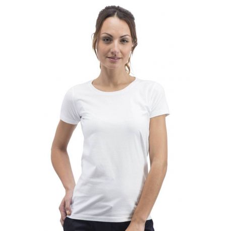T-shirt sans étiquette, sans marque femme col rond, 100% coton, 160 g/m²
