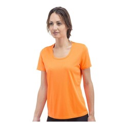 T-shirt respirant sans étiquette femme col rond en polyester, 130 g/m²