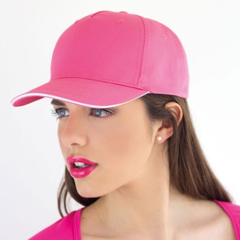 Casquette 5 panneaux en coton avec liseré sur la visière, 160 g/m²