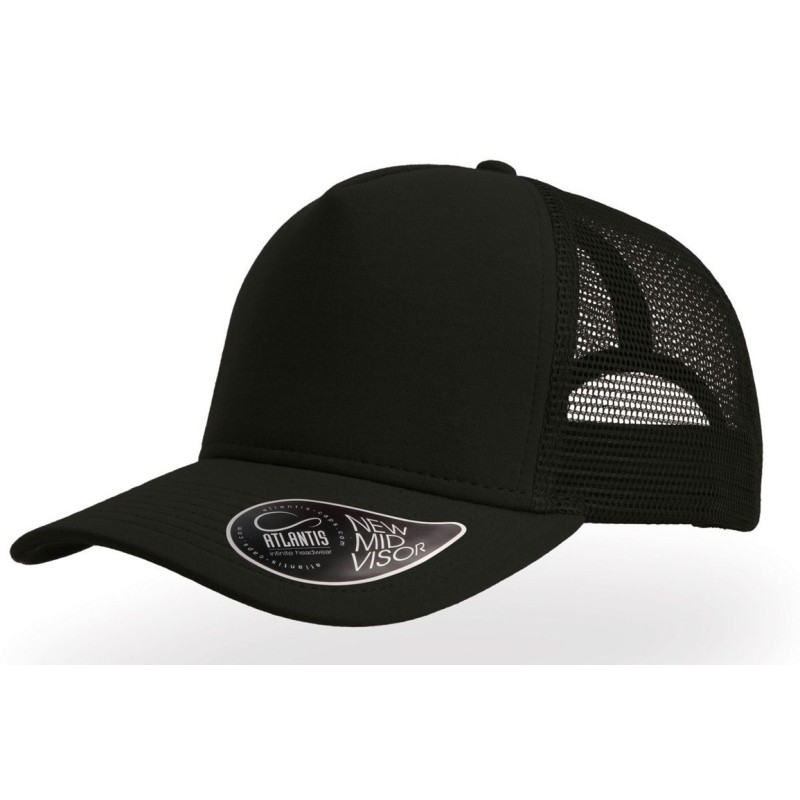 Casquette trucker 5 panneaux en jersey et maille filet, visière mid-visor