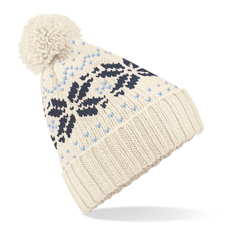 Bonnet acrylique, motif jacquard avec pompon