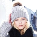 Bonnet Beanie épais et ultra doux avec pompon en fourrure