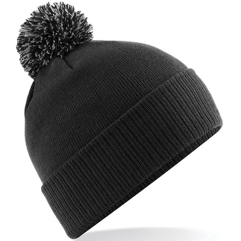 Bonnet d'hiver doublé, revers à maille avec pompon