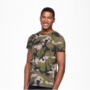 T-shirt homme camouflage cintré, manches courtes, 100% coton, 150 g/m²