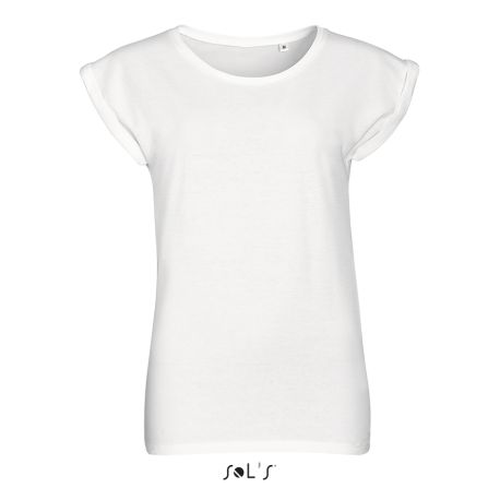T-shirt femme en jersey fin, avec revers bas de manches, 115 g/m²
