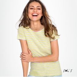 T-shirt femme à rayures, manches courtes, 100% coton, 150 g/m²