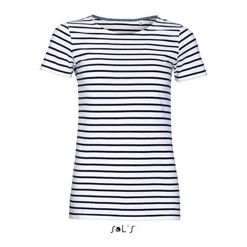 T-shirt femme à rayures, manches courtes, 100% coton, 150 g/m²