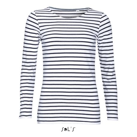 T-shirt femme marinière, manches longues, 100% coton, 150 g/m²