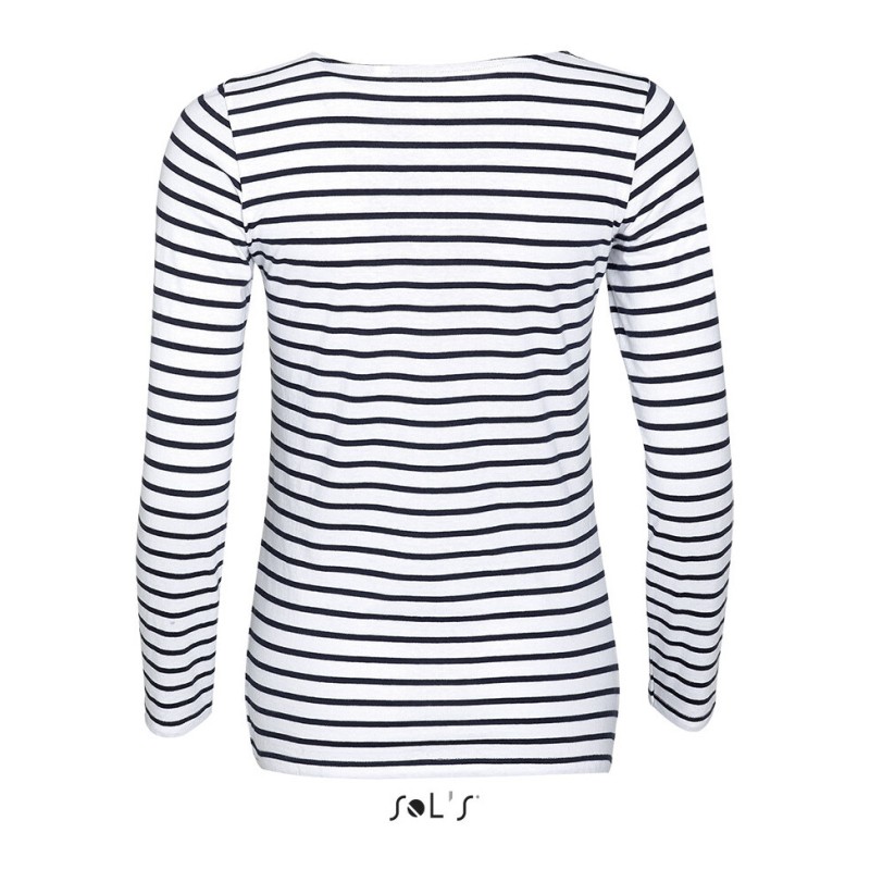 T-shirt femme marinière, manches longues, 100% coton, 150 g/m²