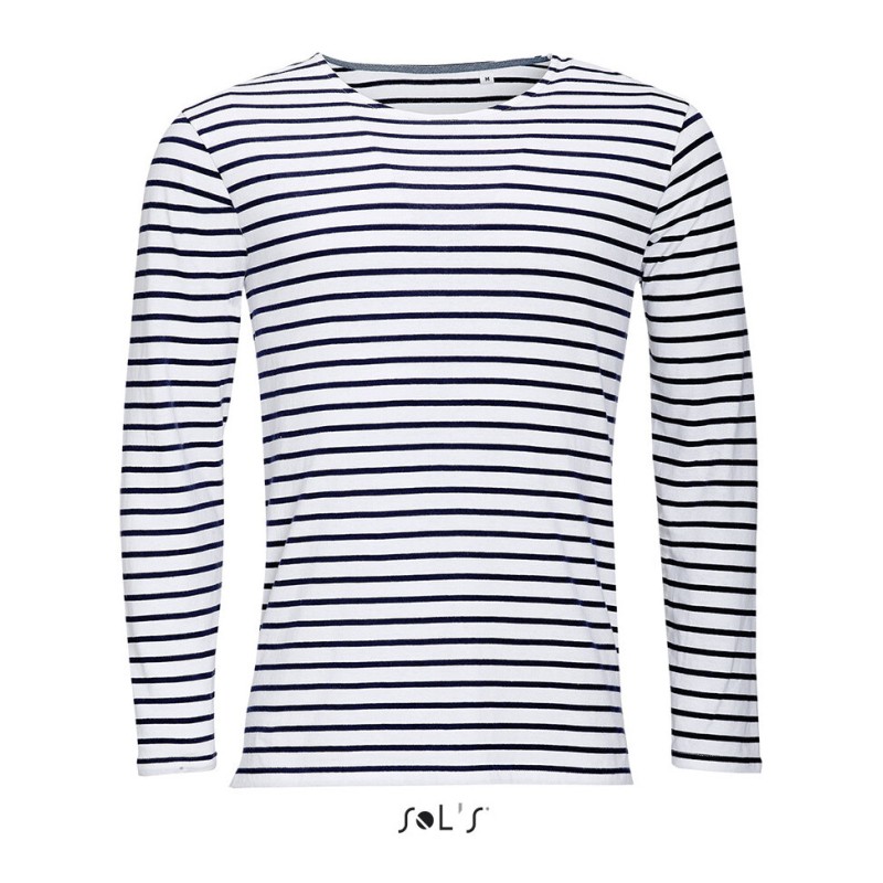 T-shirt homme marinière, manches longues, 100% coton, 150 g/m²