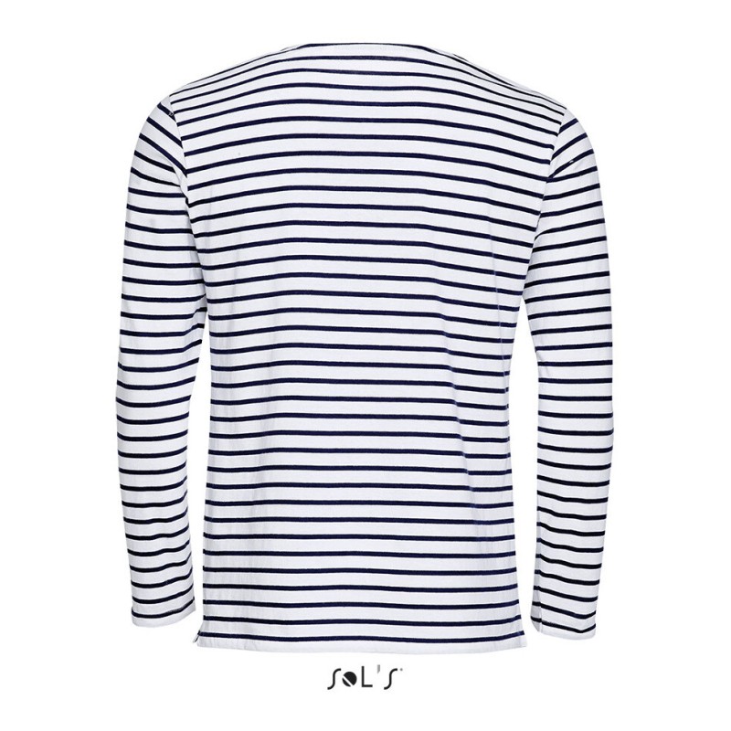 T-shirt homme marinière, manches longues, 100% coton, 150 g/m²