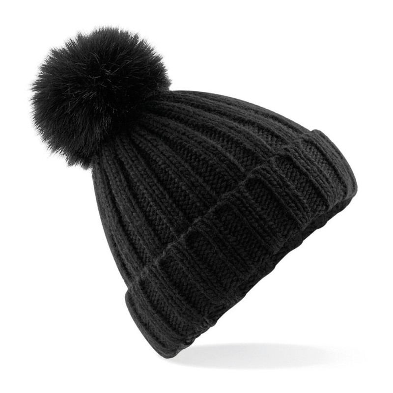 Bonnet à pompon en maille épaisse et fourrure Verbier