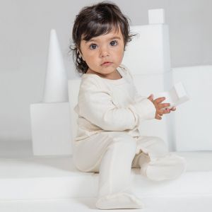 Pyjama bébé uni manches longues en coton bio, 200 g/m² pas cher