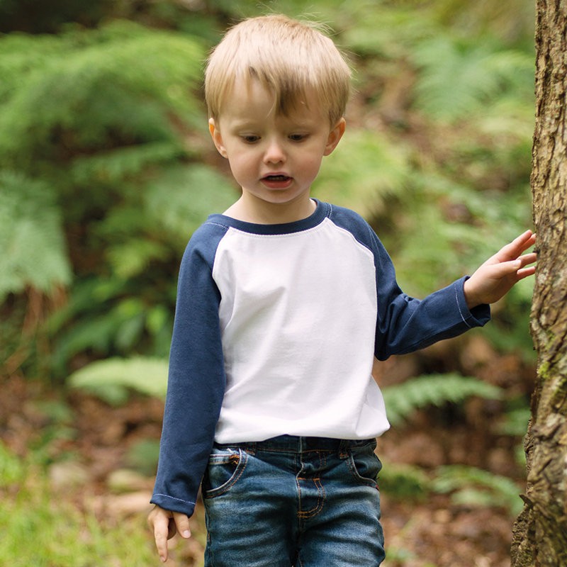 T-shirt baseball manches longues bébé bicolore en coton, 160 g/m²