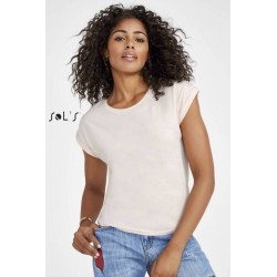 T-shirt femme en jersey fin, avec revers bas de manches, 115 g/m²