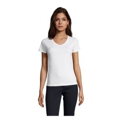 T-shirt femme col V, manches courtes, 100% coton jersey, 190 g/m²