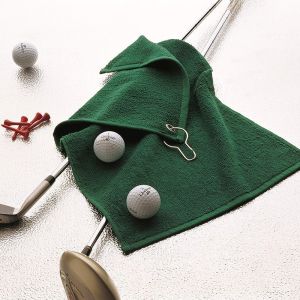 Serviette de golf en coton ringspun avec œillet et crochet, 550 g/m²
