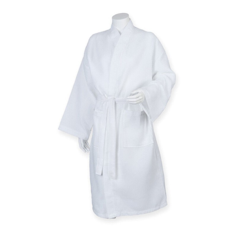 Peignoir style kimono en tissu gaufré ultra-doux, 225 g/m²