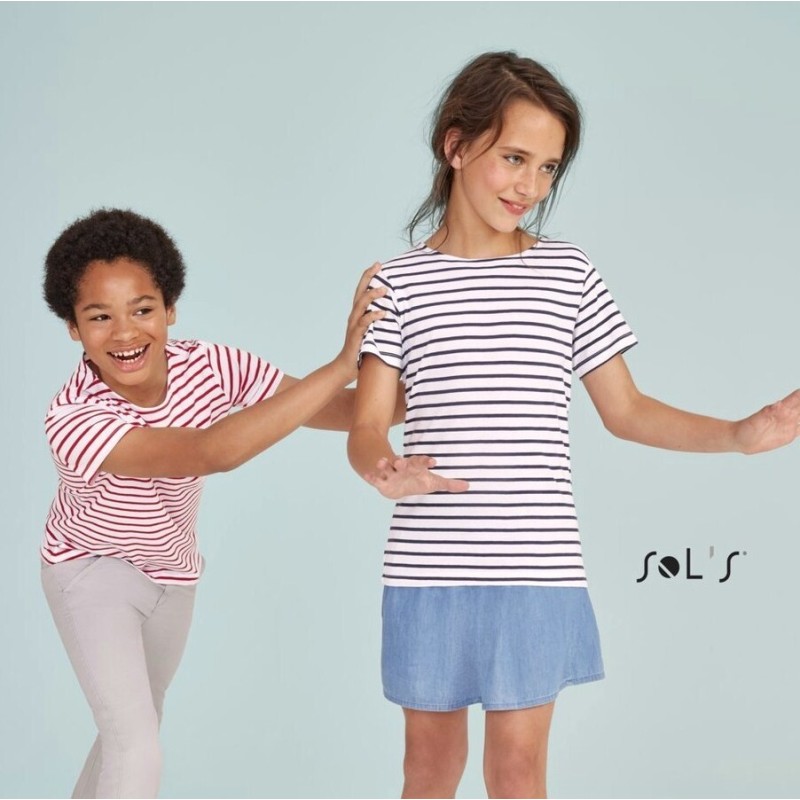 Tee-shirt enfant NO LABEL col rond rayé manches courtes, 150 g/m²