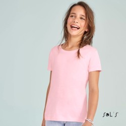 T-shirt cintré pour petite fille col fin, manches courtes, 150 g/m²