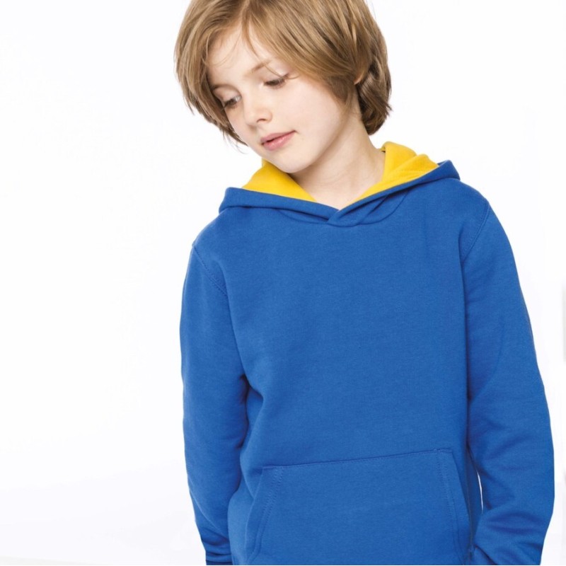 Sweat enfant à capuche contrastée en polycoton, 280 g/m²