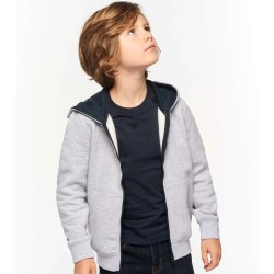 Sweat enfant zippé bicolore à capuche en polycoton, 280 g/m²