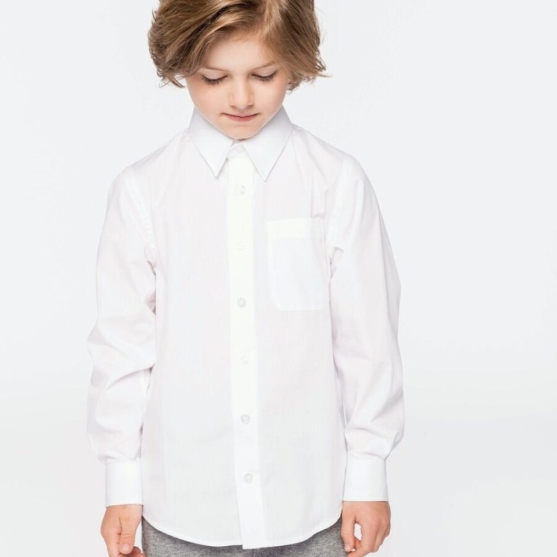 Chemise enfant manches longues en popeline de coton souple, 125 g/m²