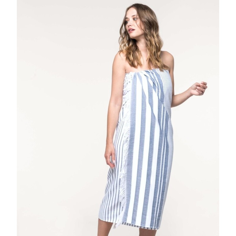 Serviette fouta rayée, une face coton, une face éponge, 380 g/m²