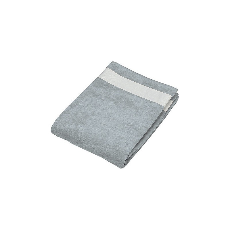 Drap de plage en coton velours avec bande unie blanche, 400 g/m²