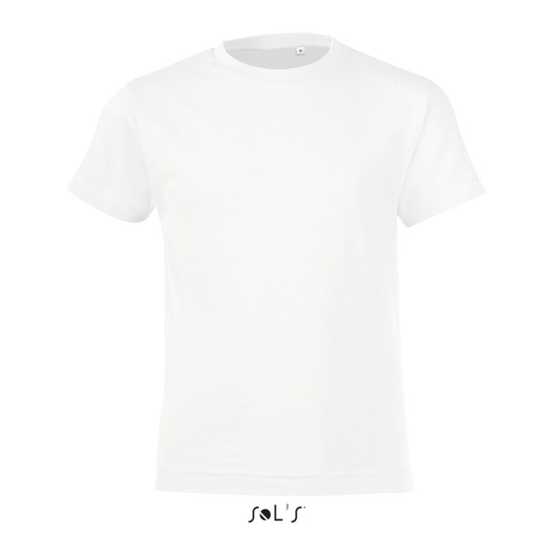 T-shirt enfant en coton coupe fittée col rond manches courtes, 150 g/m²