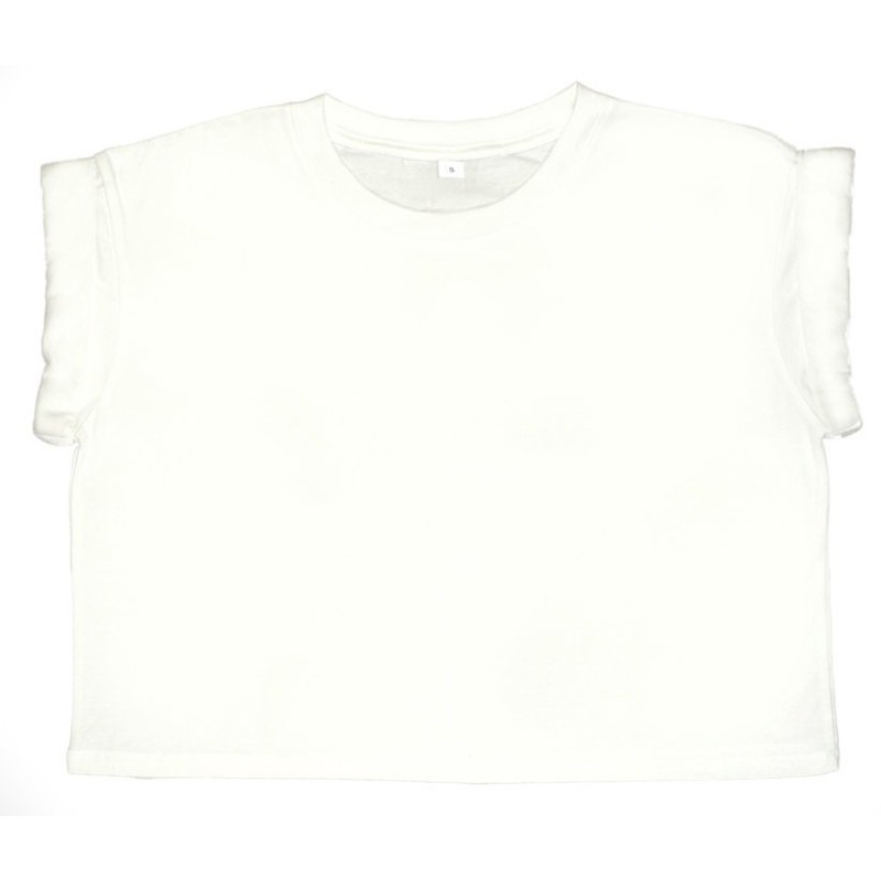 T-shirt femme court en coton bio avec manches retroussées, 130 g/m²